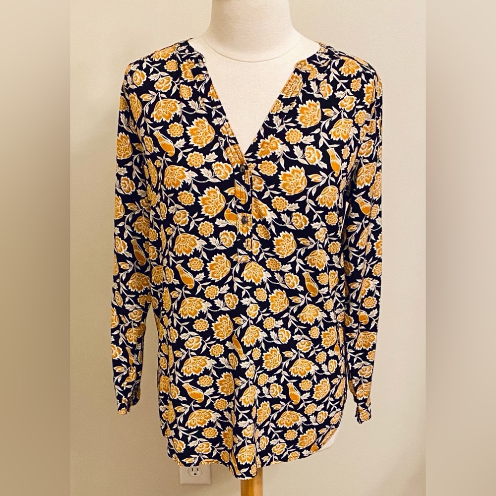 Old Navy Black Orange Floral SZ M Boho Chic Cottagecore Hippie Peasant Tunic Top